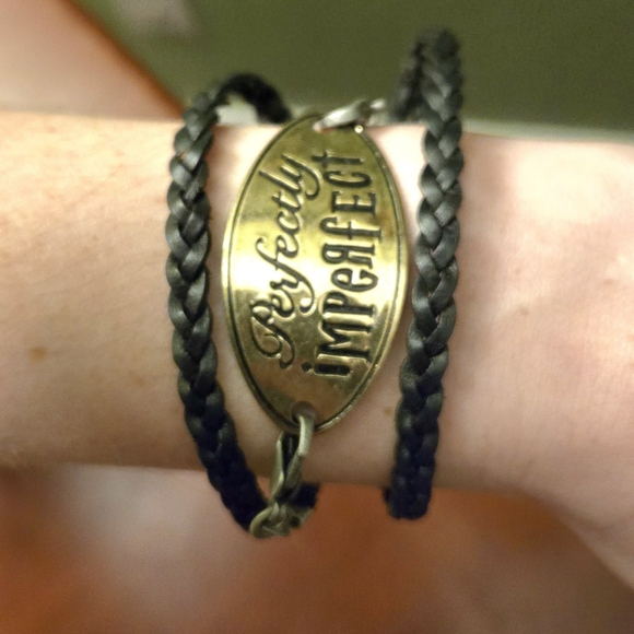 Perfectly Imperfect Brass Plate Braided Leather Wrap Bracelet - Picture 3 of 3